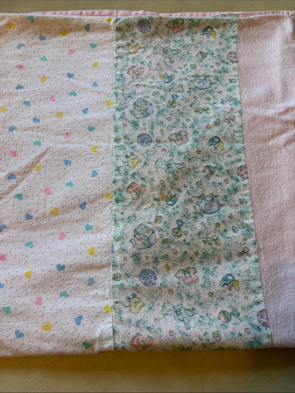 Vintage Hand Crafted Pastel Flannel Striped Baby Throw in Yellow, Pink, Cream